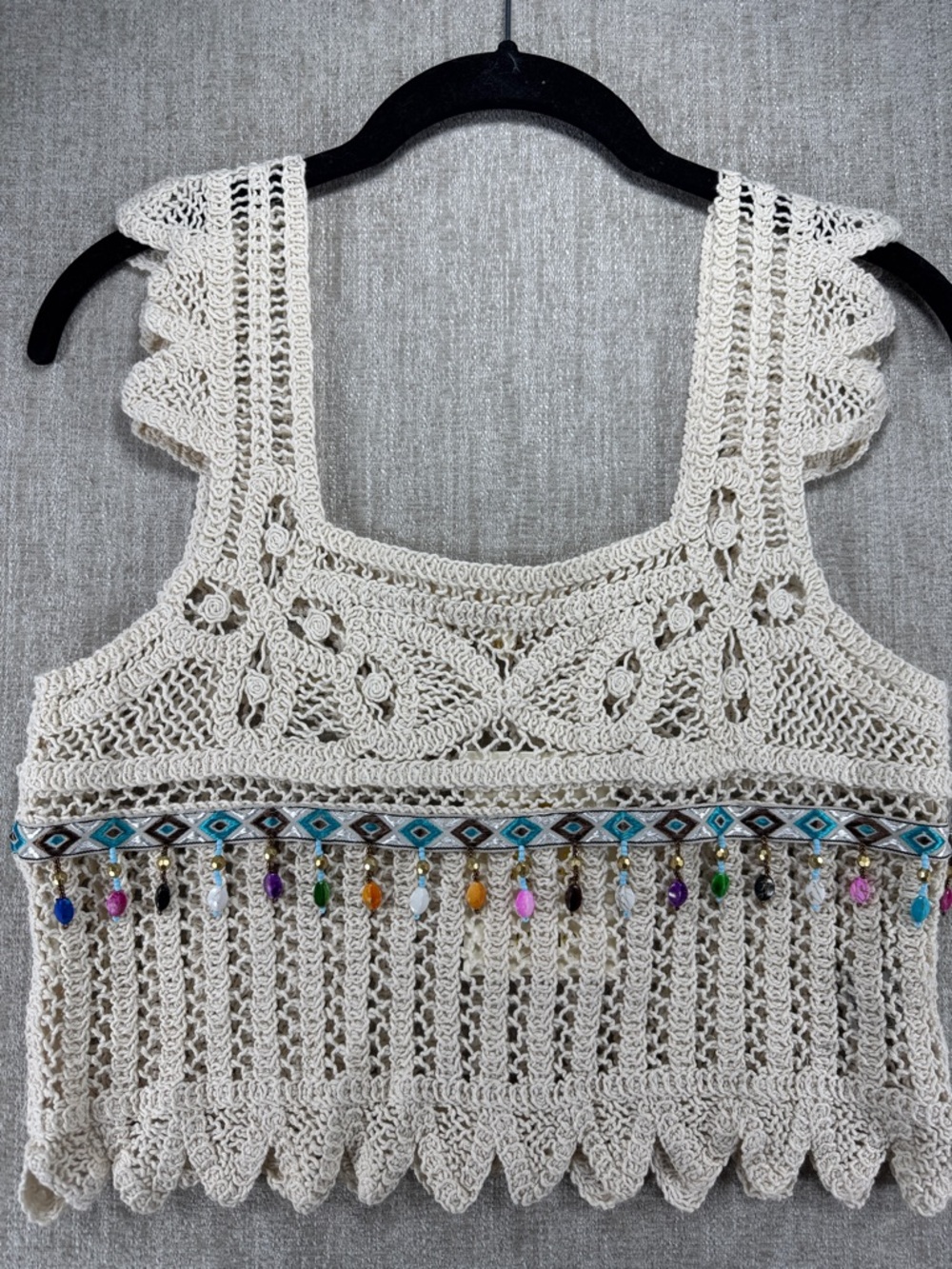 Rebellion Again Crochet Boho Crop Top NWT - Beaded Fringe Festival Tank